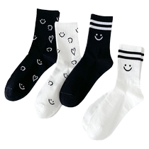 Socks womens mid-calf socks autumn and winter thin pure cotton deodorant sweat-absorbent breathable white and black spring and autumn sports stockings