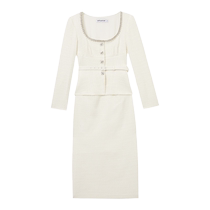 self-portrait 2024 spring summer pure white woven coarse flowers with long sleeves cast-like dress in a long skirt