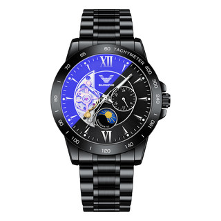 Black warrior reloj mecánico esqueleto completamente automático para hombre