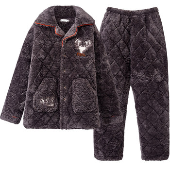 Cotton yijie men's coral velvet three-layer thickened pajamas to keep warm