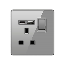 Hong Kong-version Macao de style anglais 13a port USB avec type-c charge rapide électrique de frein de frein électrique en verre panneau international gris