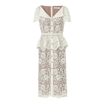 self-portrait 2024 early autumn new ivory white temperament lapel short-sleeved lace dress mid-length skirt