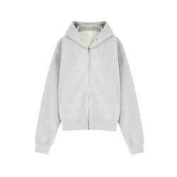 VLABMADE boxy silhouette short loose basic color solid off-shoulder hooded zipper light fleece sweatshirt