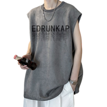 Suede vest mens new summer loose sleeveless t-shirt boys trendy brand letter printed sports waistcoat undershirt