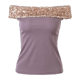 PynkiSwear ສີກາກີ/smoky ສີມ່ວງ one-shoulder beaded patchwork slim strap sleeveless t-shirt top for women