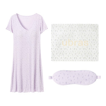 Ubras huhu pajamas floral short-sleeved nightgown eye mask ສາມາດໃສ່ນອກເຄື່ອງນຸ່ງເຮືອນ padded ອ່ອນ.