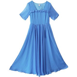 Light chinese style square neck dress women's summer full skirt