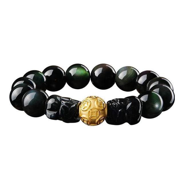 Gold Bracelet Couple Style Color Eyes Obsidian Pixiu