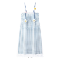 Gongdie (cool type) Modal suspender nightgown for women summer seaside vacation blue plaid flower beach skirt