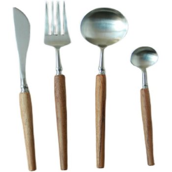 Rainwood japanese teak handle home restaurant metal fork spoon