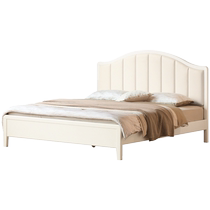 Genji Muyu solid wood bed white cream style master bedroom double bed modern simple American soft back bed large bed wedding bed