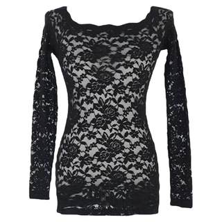 蕾丝打底衫女透明大码性感风韩版女人味衣服高级感一字领露肩上衣