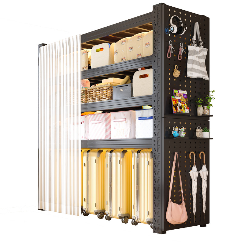 No-brainer home shelves with perforated board dust-proof curtains