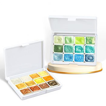 Pearlescent Watercolor Paint Solid Set Peraktiger 12 Colors Art-Specific for Thangka, Traditional Chinese Painting, Gold Tracing, Calligraphy, Watercolor Painting Tools, Complete Professional Nail Art Watercolor Paint Set