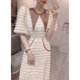 Summer niche French sweet PU leather collar high-end puff sleeve long banquet dress goddess temperament dress