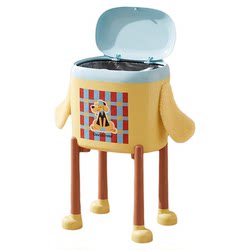 Cute Cartoon High Trash Can with Lid, No Need to Bend Over, Waste Paper Basket, Dopamine-Style, Household Storage Bin with Stand