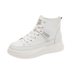 Genuine leather white shoes women's high tops 2024 spring and autumn new versatile sports mid-top thick soles with increased height explosive ins trend