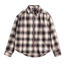 Madden Workwear American Retro Plaid Zipper Shirt Lapel Plaid Pure Cotton Jacket Cardigan Long-Sleeved Shirt Men's Spring