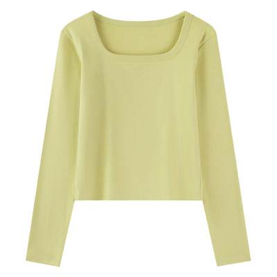 Square-neck long-sleeved t-shirt women's thin autumn 2022 new design small hot girl solid color all-match short top