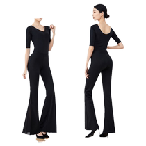 Body training clothing womens etiquette training catwalk slim and elegant V-neck large bell bottoms dance practice clothing 0116z