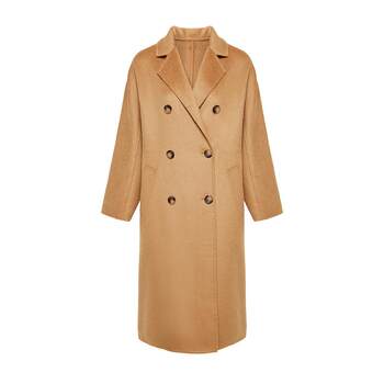 马天奴女装秋冬新款通勤及膝中长款宽松茧型双面呢大衣外套时尚