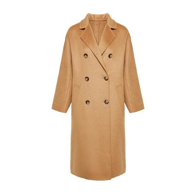 马天奴女装秋冬新款通勤及膝中长款宽松茧型双面呢大衣外套时尚