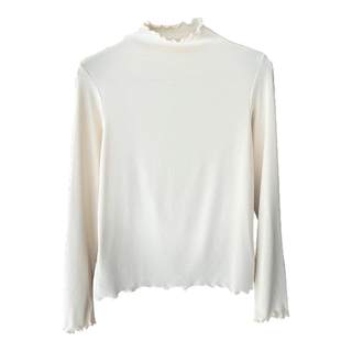 内搭打底衫女秋冬半高领2025年新款紫色高级感木耳边修身粉色上衣