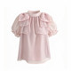 Honeyrubao sweet puff daily cute pink polka dot puff sleeve bow top