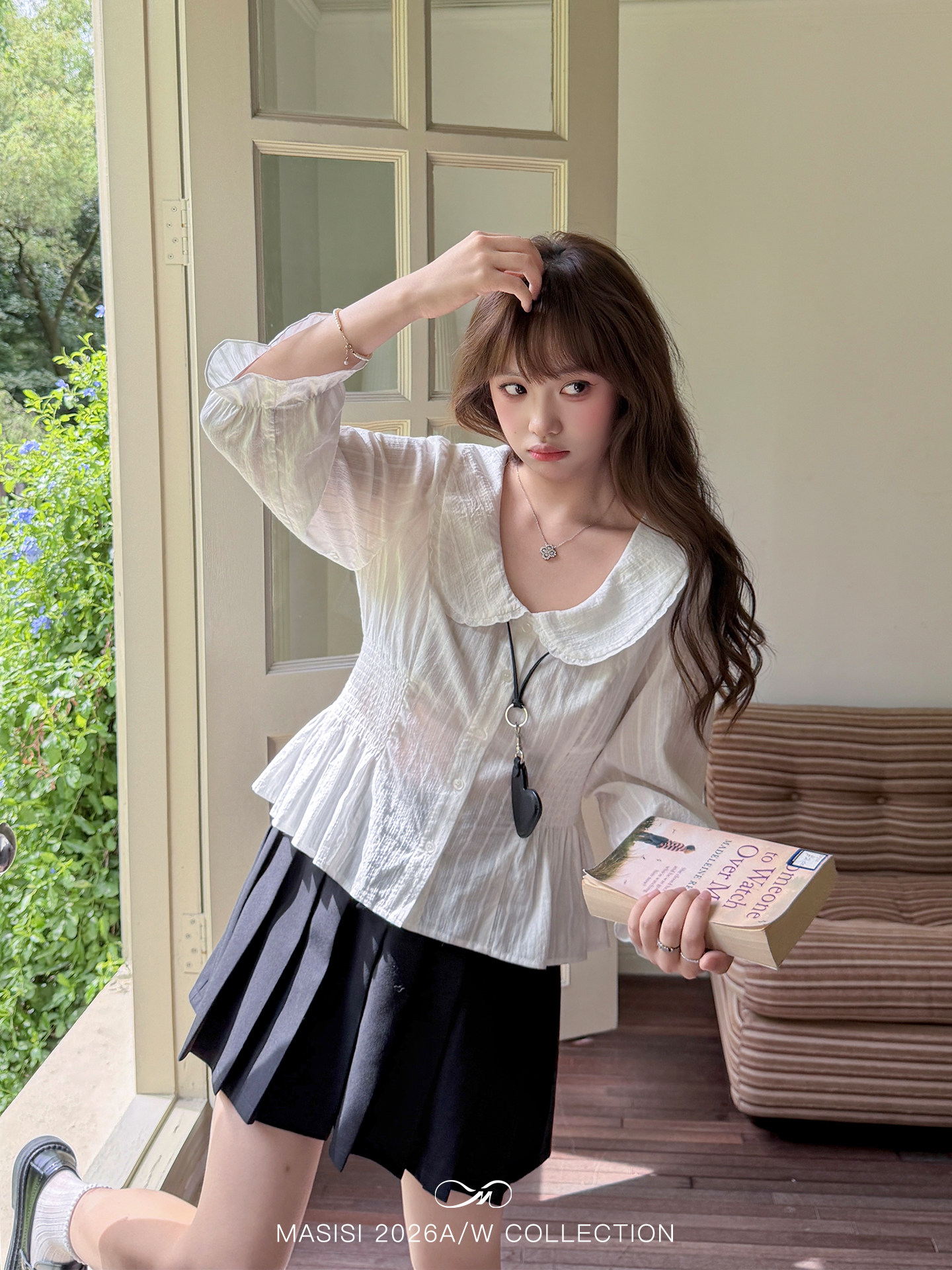 Masixi Plus Size Women's Shirt with Slim Fit, Lace Trim, Peter Pan Collar, Autumn Style, Loose Fit, Slimming, and Youthful Top for Slightly Chubby Women