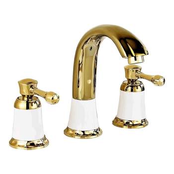 European-style all-copper three-hole washbasin pool faucet four-piece bathroom golden split double-handle hot and cold accessories