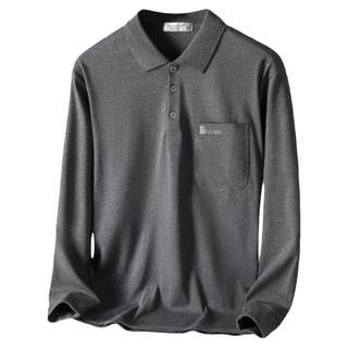 爸爸长袖t恤纯棉中老年男装老人秋装上衣加厚爷爷秋衣打底衫口袋