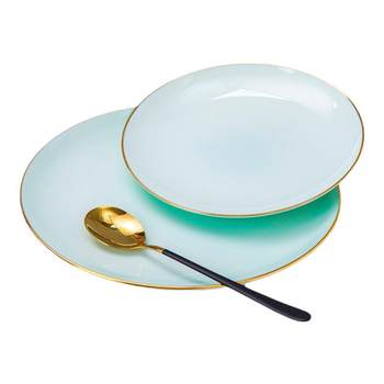 Gold edge celadon tray home breakfast tray 8-inch ceramic