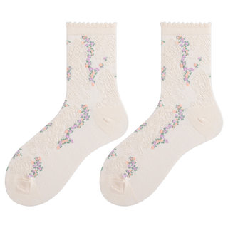 Ethnic style small floral mid-calf women's socks