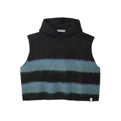 LIMPIDOCULUS(LIMS)22aw ສີຟ້າ ແລະສີດໍາ stitching striped mohair ແອວສູງ hooded vest vest vest