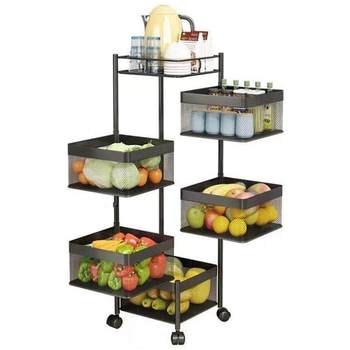 Kitchen vegetable storage rack floor-standing household multi-function rotary installation-free vegetable basket multi-layer fruit and vegetable storage rack