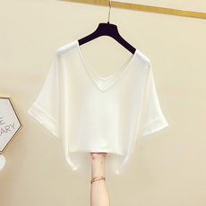 Платье для береемнных 冰丝针织衫女2023夏季新款韩版v领套头夏季薄款上衣蝙蝠短袖t恤潮