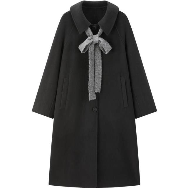 Leding college style pure wool double-sided woolen coat long winter lapel bow woolen coat*