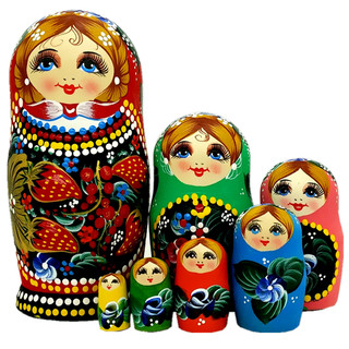 手绘俄罗斯风格套娃7层纯正手工品玩具椴木创意礼物包邮摆件00018