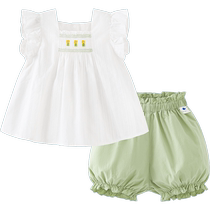 Mini Balabala cotton short-sleeved suit for children and babies comfortable and soft suit for summer sweet and loose