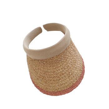 New ins Korean Style Color-Blocked Raffia Sun Protection Visor Hat for Women, Beach Outing Uv Sun Hat, Brimless Hair Clip Hat