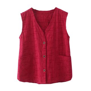 Middle-aged and elderly style waistcoat jacquard cotton and linen vest mom outfit