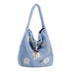 Woolen Lazy Style Retro Tote Bag for Women, Korean Style Single Shoulder Soft Bucket Bag, Plush College Style Large Shoulder Bag