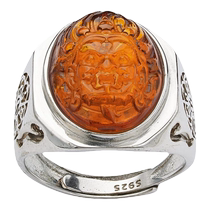 Potala Palace 925 silver inlaid amber Mahakala ring for women Tibetan ethnic style ring bracelet