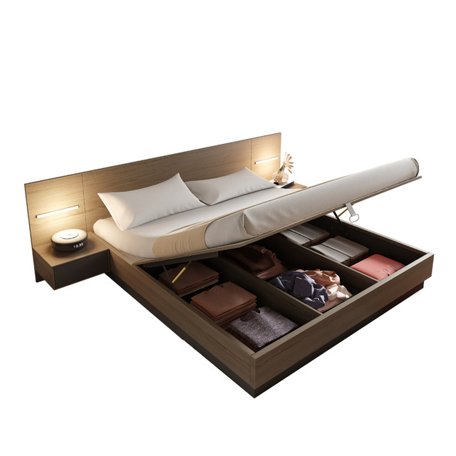 Japanese-style tatami bed Nordic high box storage bed Modern simple small apartment double bed Master bedroom storage large bed