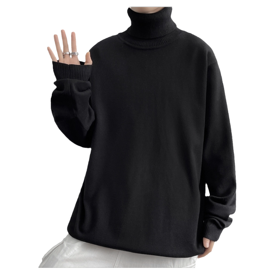 高领黑色毛衣男士冬季加厚宽松潮流慵懒风打底衫高级感内搭针织衫