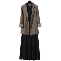 High-end brown blazer womens loose 2024 spring and autumn new waist dress casual suit two-piece set