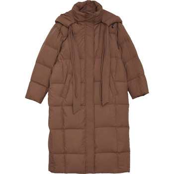 Double hood cord down jacket mid-length extra thick
