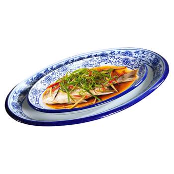 Oval blue and white steamed fish dumplings hotel cold dish plate