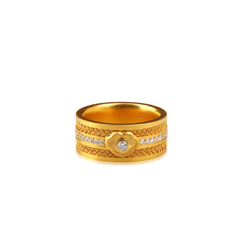 Leyue gold ancient method inlaid with real diamonds bright star ruyi ring pure gold temperament light luxury heavy industry diamond ring