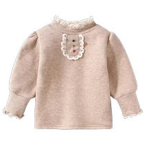 Girls long-sleeved T-shirt autumn and winter 2024 new style baby princess top childrens velvet bottoming shirt winter